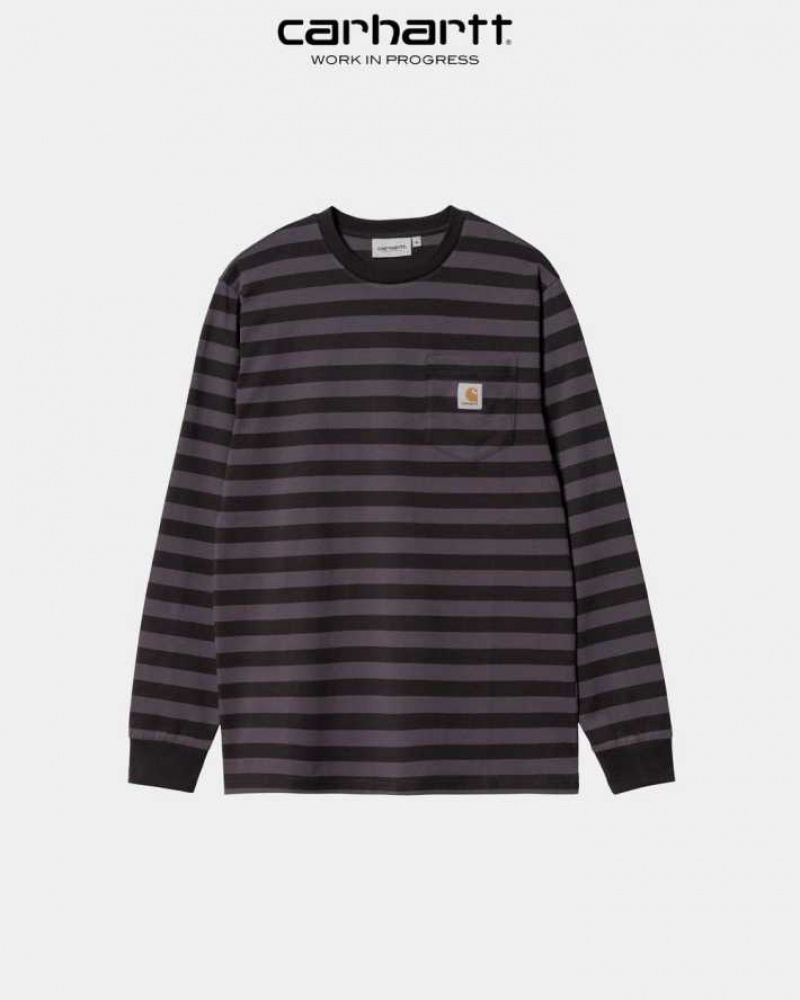 Carhartt Wip Merrick Stripe Long Sleeve Pocket T-Shirt Soot / Artichoke | TH0002265