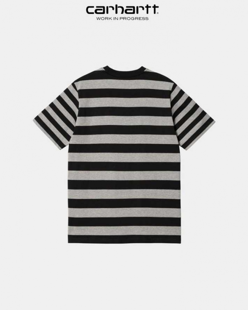 Carhartt Wip Merrick Stripe Pocket T-Shirt Black / Grey Heather | TH0002268