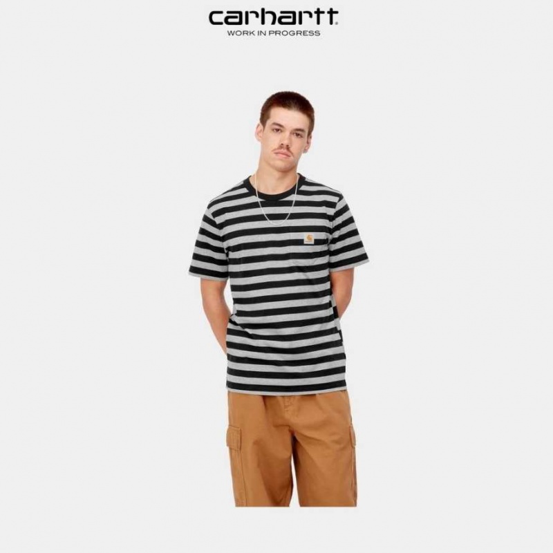 Carhartt Wip Merrick Stripe Pocket T-Shirt Black / Grey Heather | TH0002268