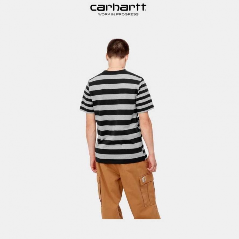 Carhartt Wip Merrick Stripe Pocket T-Shirt Black / Grey Heather | TH0002268