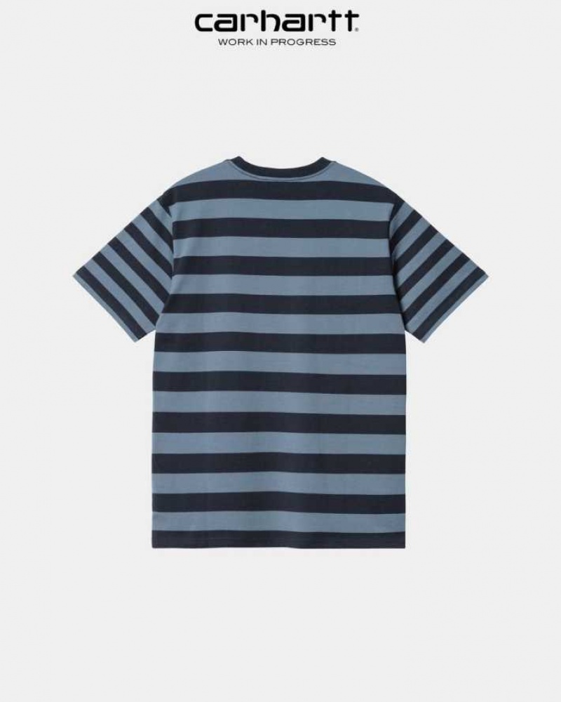 Carhartt Wip Merrick Stripe Pocket T-Shirt Dark Navy / Storm Blue | TH0002269