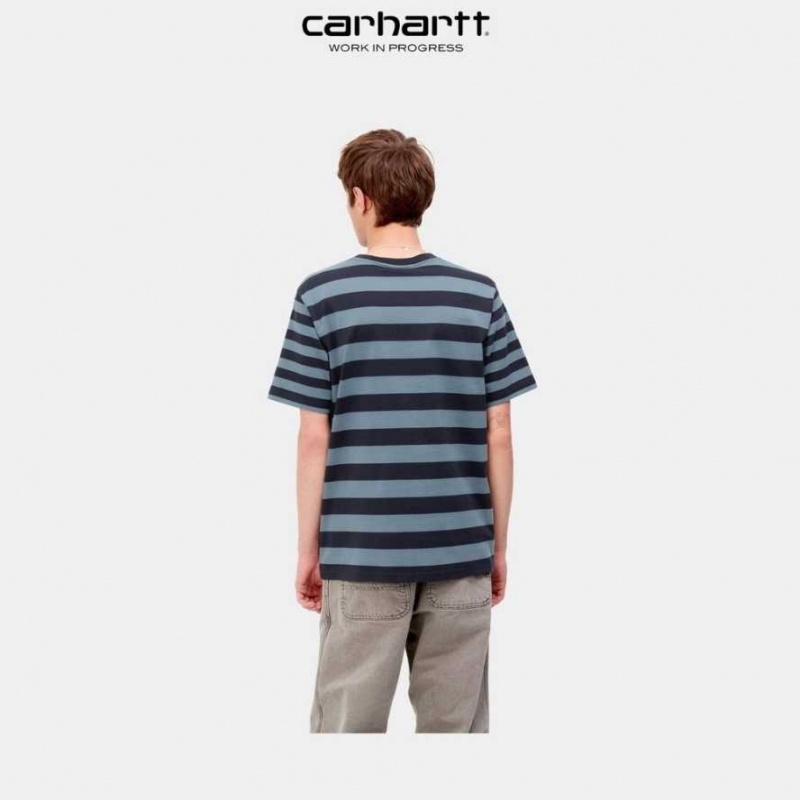 Carhartt Wip Merrick Stripe Pocket T-Shirt Dark Navy / Storm Blue | TH0002269