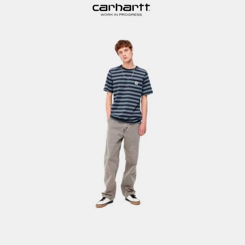 Carhartt Wip Merrick Stripe Pocket T-Shirt Dark Navy / Storm Blue | TH0002269