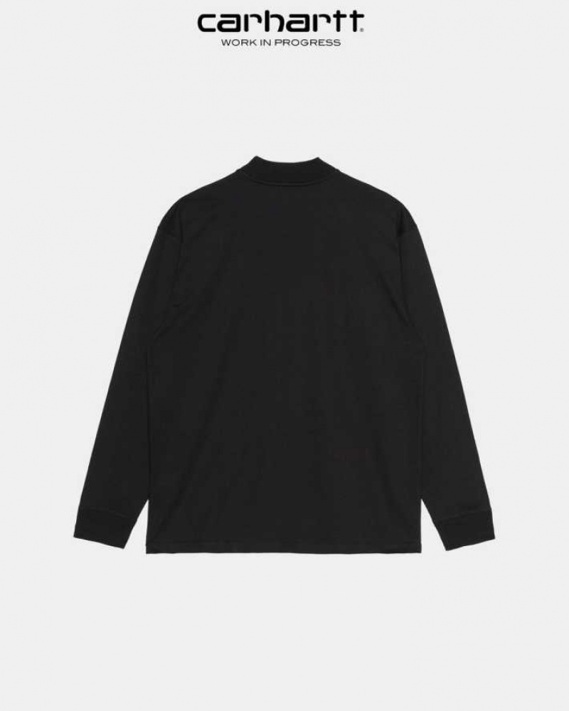 Carhartt Wip Mockneck Script Embroidery Long Sleeve T-Shirt Black | TH0002270