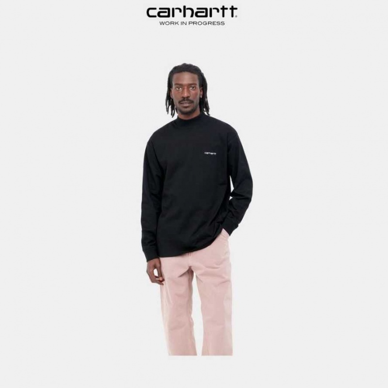 Carhartt Wip Mockneck Script Embroidery Long Sleeve T-Shirt Black | TH0002270