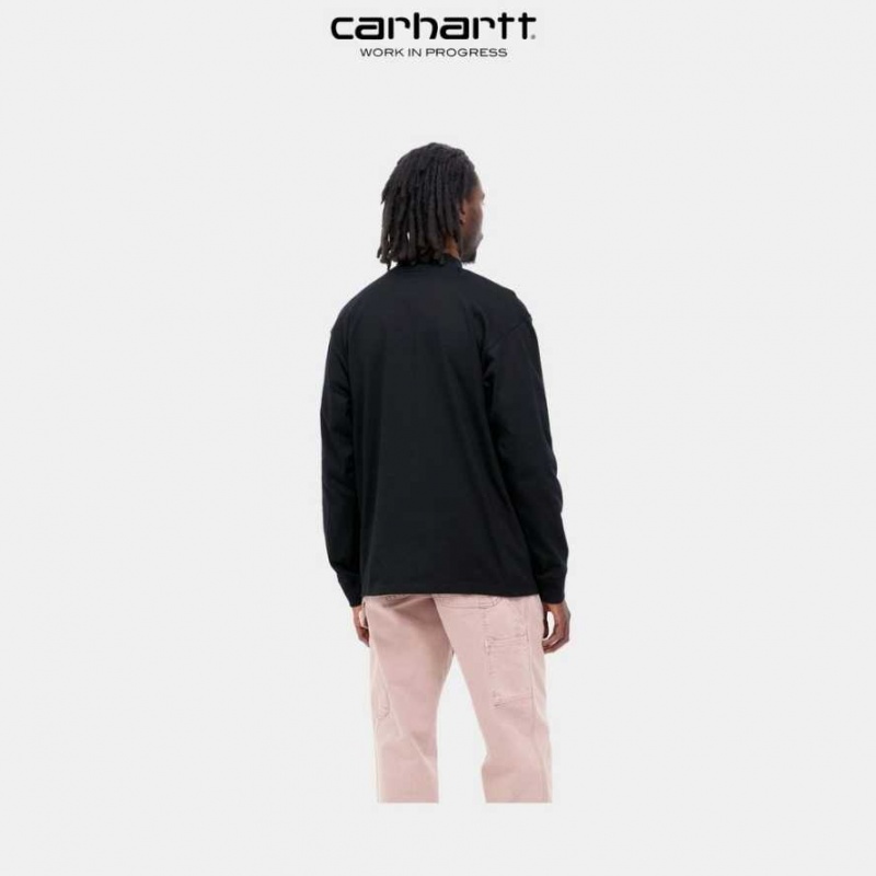 Carhartt Wip Mockneck Script Embroidery Long Sleeve T-Shirt Black | TH0002270