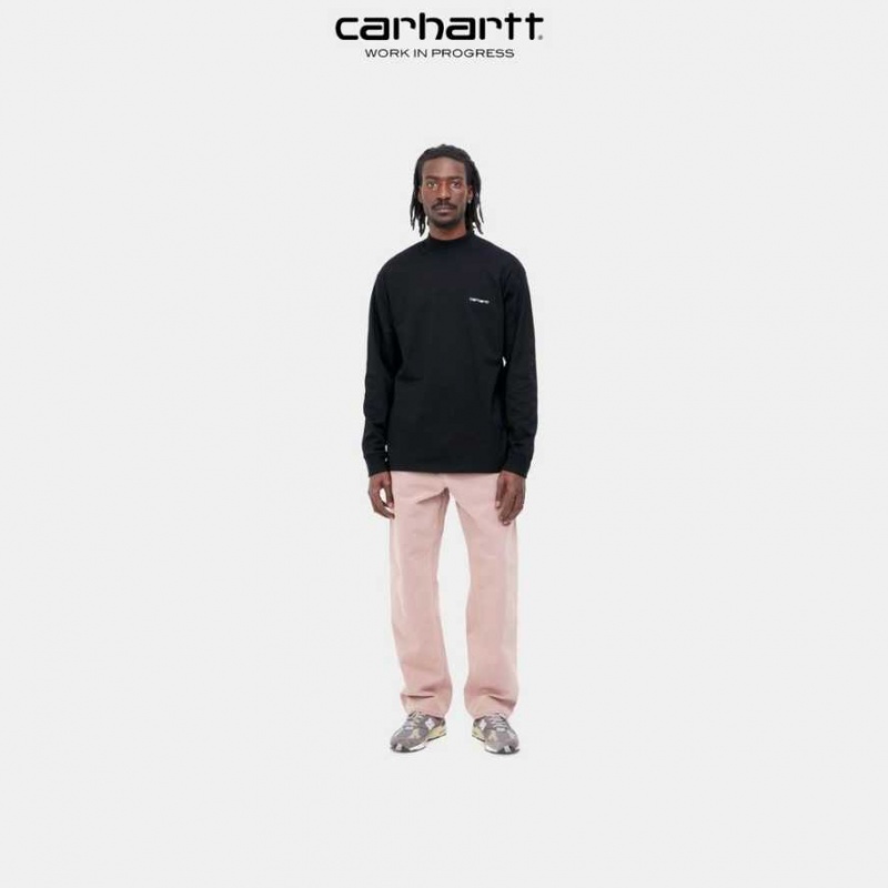 Carhartt Wip Mockneck Script Embroidery Long Sleeve T-Shirt Black | TH0002270