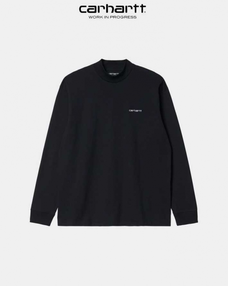 Carhartt Wip Mockneck Script Embroidery Long Sleeve T-Shirt Black | TH0002270