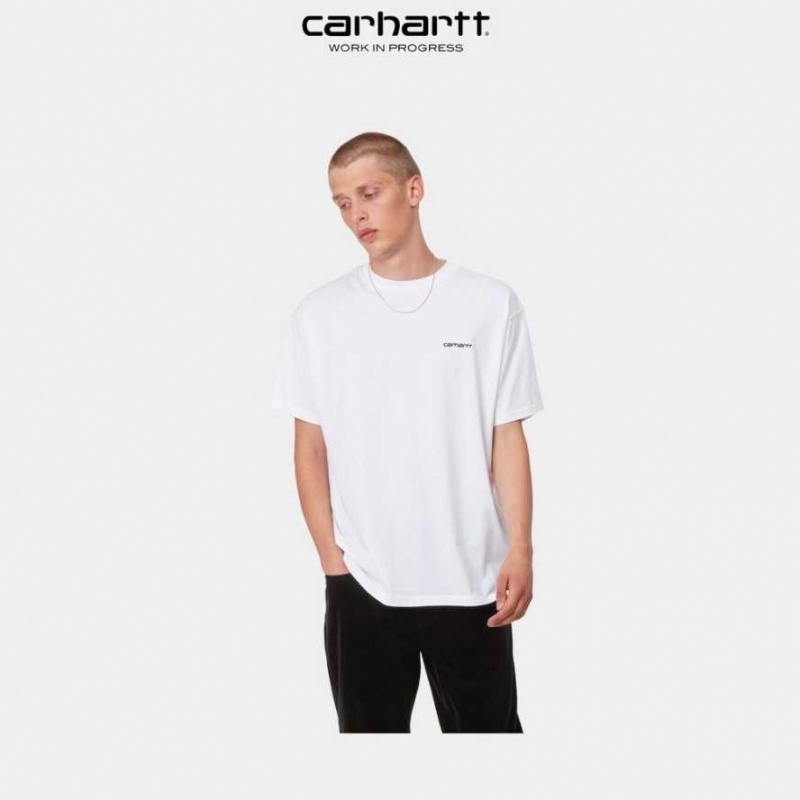 Carhartt Wip Script Embroidery T-Shirt White | TH0002326