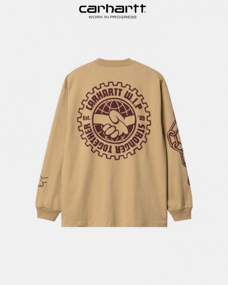 Carhartt Wip Stronger Long Sleeve T-Shirt Dusty Hamilton Brown | TH0002343