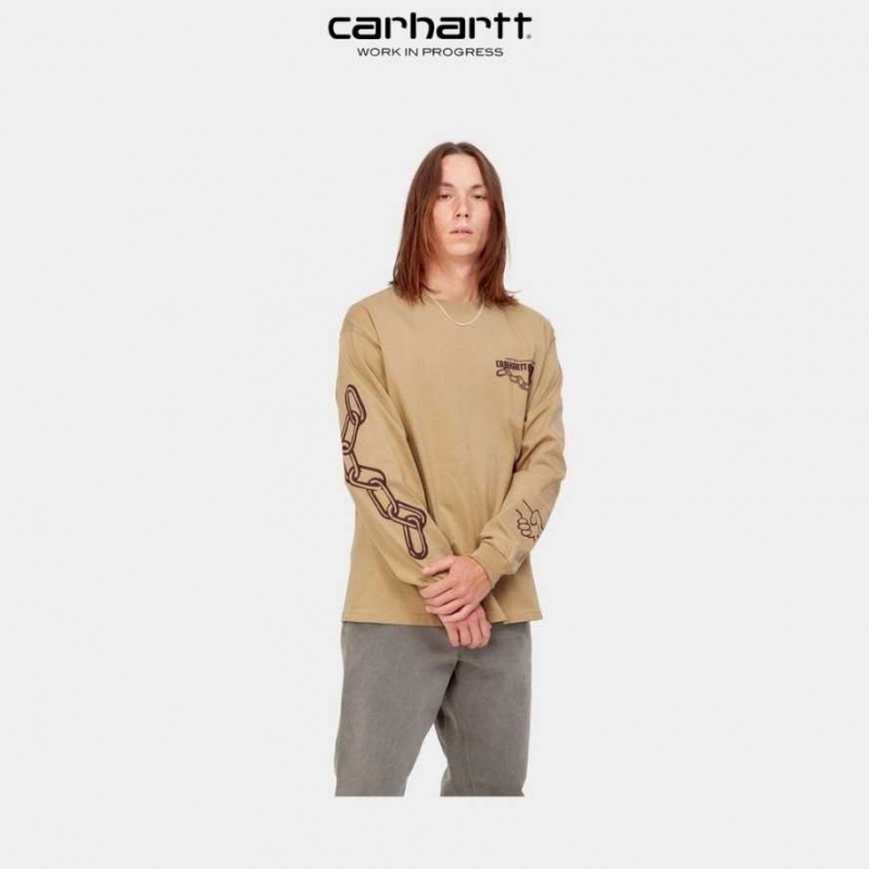 Carhartt Wip Stronger Long Sleeve T-Shirt Dusty Hamilton Brown | TH0002343